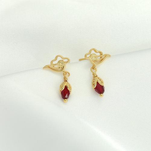 Brass Stud Earring, with Lampwork, 18K gold plated, fashion jewelry & for woman 