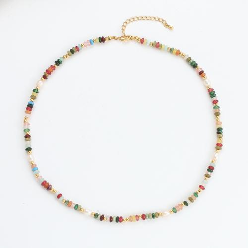 Collier en laiton fait à la main, avec Pierre naturelle & perle d'eau douce cultivée, bijoux de mode & styles différents pour le choix & pour femme, multicolore, Vendu par PC