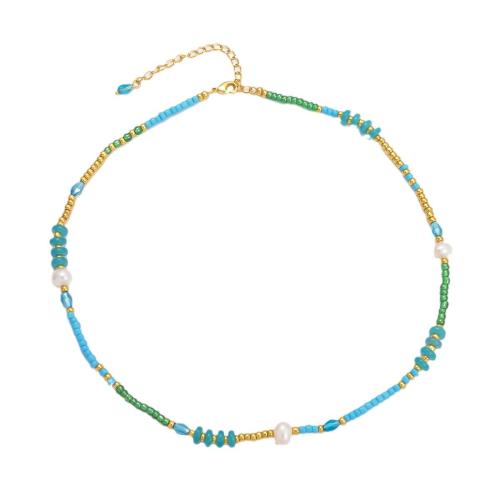 Collier en laiton fait à la main, avec Seedbead & perle d'eau douce cultivée, avec 6cm chaînes de rallonge, bijoux de mode & pour femme Environ 40.5 cm, Vendu par PC