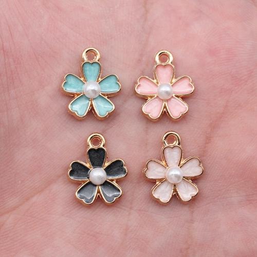 Zinc Alloy Enamel Pendants, with Plastic Pearl, Flower, gold color plated, DIY 