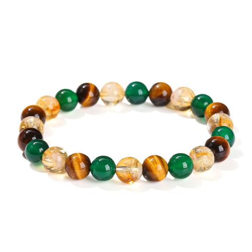 Tiger Eye Bracelet, with Green Agate & Citrine, Round, handmade, fashion jewelry & Unisex, beads length 8mm Approx 6 Inch 