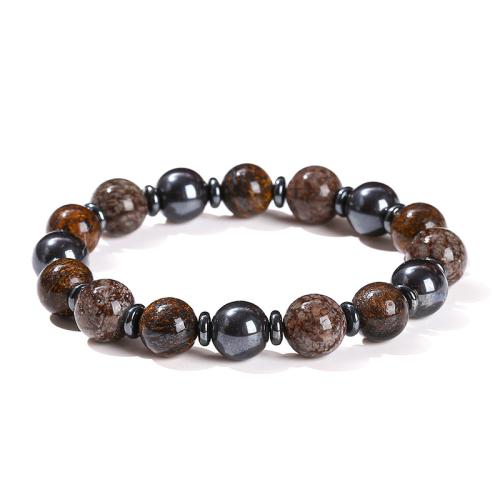 Bronzite Stone Bracelet, with Snowflake Obsidian & Hematite, Round, handmade, fashion jewelry & Unisex, beads length 10mm Approx 6-6.5 Inch 