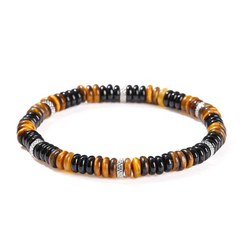 Tiger Eye Bracelet, with Black Agate & 304 Stainless Steel, handmade, fashion jewelry & Unisex, beads length 6mm Approx 5.5-6 Inch 