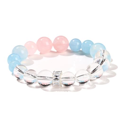 Clear Quartz Bracelet, with Madagascar Rose Quartz & Aquamarine, Round, handmade, fashion jewelry & for woman, beads length 10mm,12mm Approx 6-7 Inch 