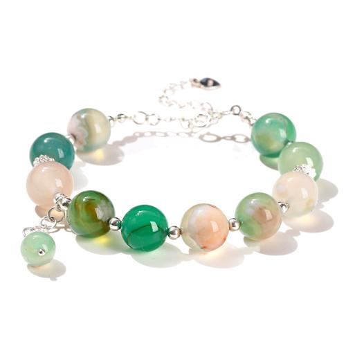 White Cherry Blossom Agate Pulsera, con metal, Esférico, hecho a mano, Joyería & para mujer, beads length 10mm, longitud:aproximado 6-8 Inch, Vendido por UD