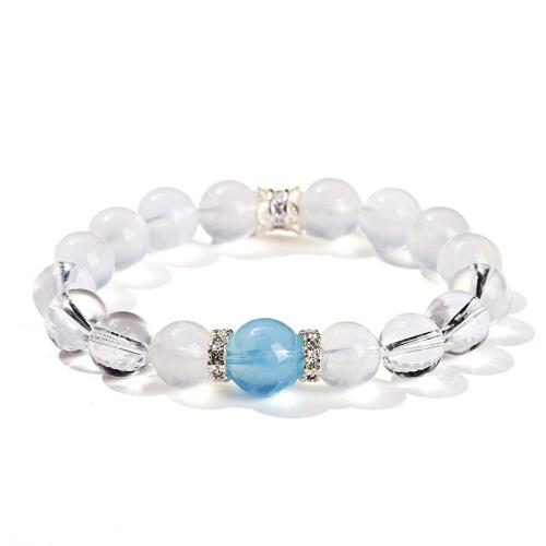 Clear Quartz Bracelet, with Blue Moonstone & Brass, Round, handmade, fashion jewelry & Unisex, beads length 10mm,12mm Approx 6-7.5 Inch 