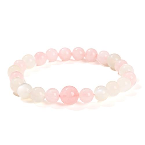 Rose Quartz Bracelet, with Moonstone, Round, handmade, fashion jewelry & for woman, Grade AAAAA, beads length 8mm Approx 6 Inch 