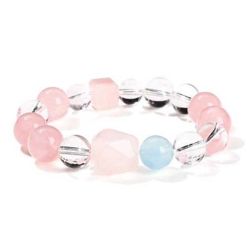 quartz rose bracelet, avec quartz clair, Motif géométrique, fait à la main, bijoux de mode & pour femme, beads length 10mm,12mm Environ 6-7.5 pouce, Vendu par PC