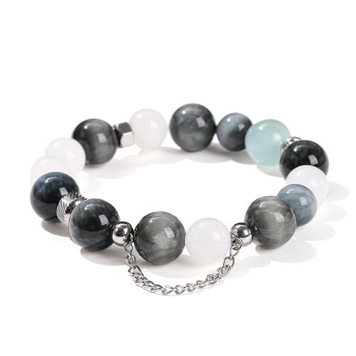 Hawk-eye Stone Bracelet, with Jade & Titanium Steel, Round, handmade, fashion jewelry & Unisex, Grade AAAAA, beads length 10mm,12mm Approx 6-7.5 Inch 