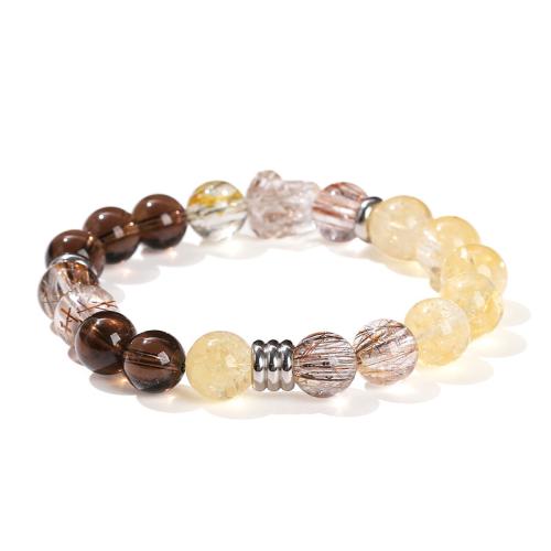 quartz rutile bracelet, avec perles de citrine & quartz fumé & Acier inoxydable 304, Rond, fait à la main, bijoux de mode & unisexe, beads length 10mm Environ 6-6.5 pouce, Vendu par PC