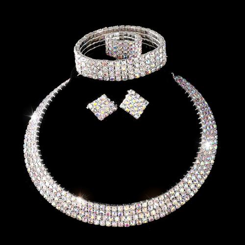 Rhinestone en alliage de zinc bijoux , bijoux de mode & styles différents pour le choix & pour femme & avec strass, plus de couleurs à choisir Environ 40 cm, Environ 17 cm, Vendu par fixé[