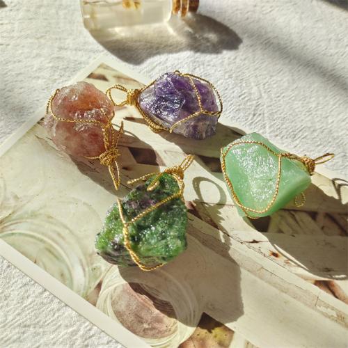 Gemstone Brass Pendants, Natural Stone, with brass wire, DIY 2-3cm [