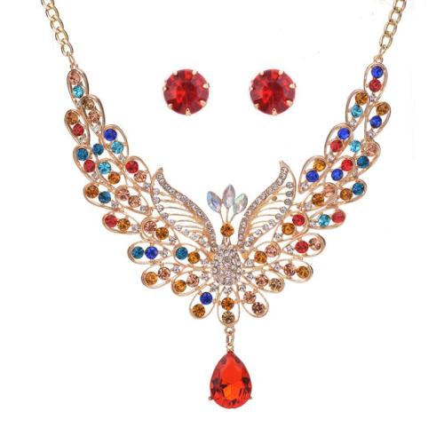 Rhinestone en alliage de zinc bijoux , Boucle d’oreille stud & collier, Placage, 2 pièces & bijoux de mode & pour femme & avec strass, plus de couleurs à choisir Environ 45 cm, Vendu par fixé