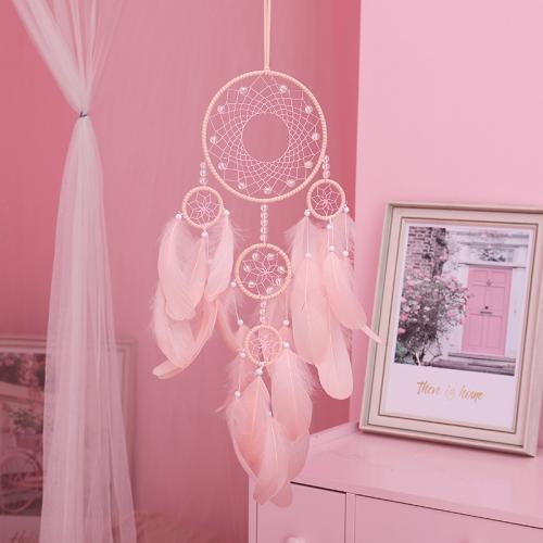 Fashion Dream Catcher, Iron, with leather cord & Feather & Plastic, Round, handmade, for home and office 