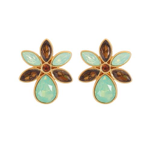 Brass Stud Earring, with Lampwork, Flower, 18K gold plated, fashion jewelry & for woman 