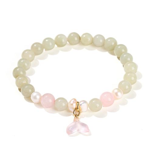 Hetian Jade Pulsera, con Shell Pearl & metal, Cola de sirena, hecho a mano, Joyería & para mujer, beads length 8mm, longitud:aproximado 6 Inch, Vendido por UD