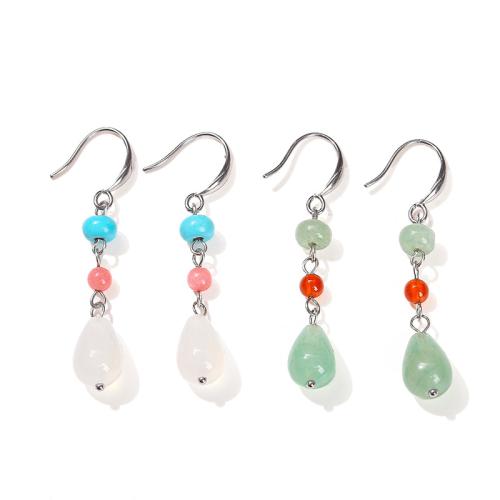 Gemstone Drop Earring, with 304 Stainless Steel, Teardrop, fashion jewelry & for woman, 50mm 