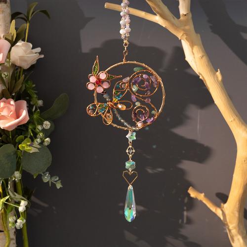 Fashion Dream Catcher, Brass, with Amethyst, gold color plated, for home and office, mixed colors 