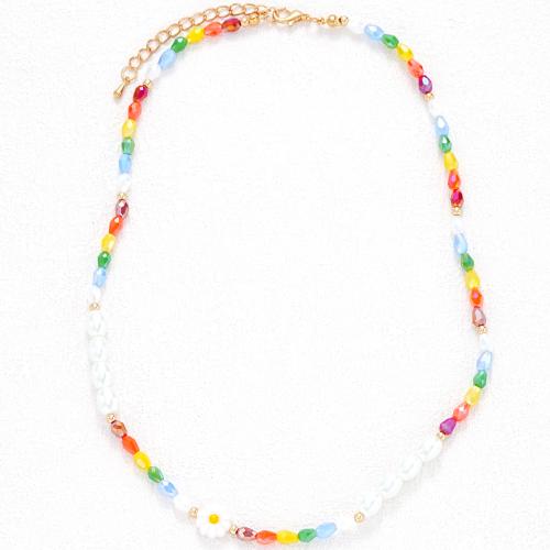 Los granos de cristal collar de esmalte, Cuentas de vidrio, con Perlas plásticas & Acrílico, con 6.5cm extender cadena, hecho a mano, Joyería & para mujer, multicolor, longitud:44.5 cm, Vendido por UD