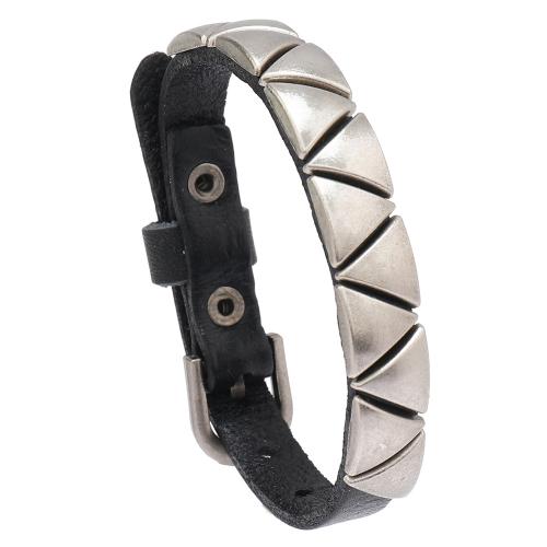 Cowhide Bracelets, with Zinc Alloy, handmade, fashion jewelry & for man, black Approx 21 cm 