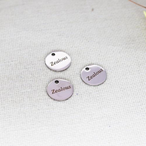 Stainless Steel Tag Charm, 304 Stainless Steel, Round, DIY, original color, 10mm 