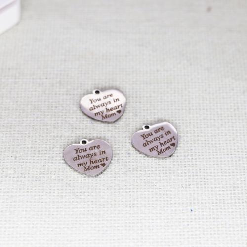 Stainless Steel Tag Charm, 304 Stainless Steel, Heart, DIY, original color, 8mm 