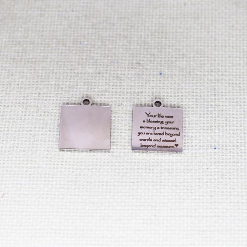 Stainless Steel Tag Charm, 304 Stainless Steel, Square, DIY, original color, 22mm 