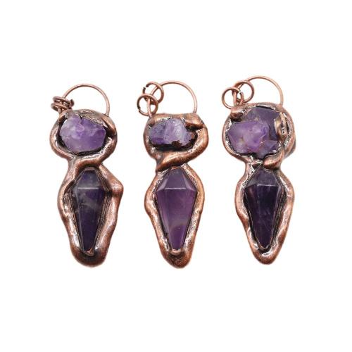 Natural Quartz Pendants, Zinc Alloy, with Amethyst, antique copper color plated, DIY, purple 