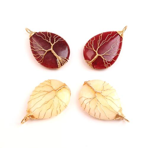 Gemstone Brass Pendants, Natural Stone, with Brass, Teardrop, gold color plated, DIY 