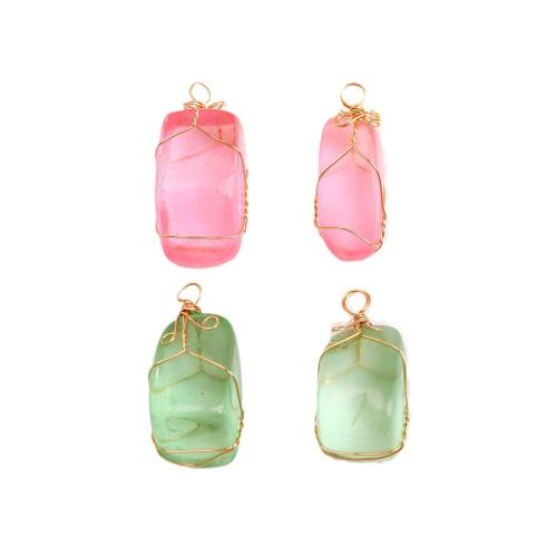 Natural Quartz Pendants, with Brass, Rectangle, gold color plated, DIY 