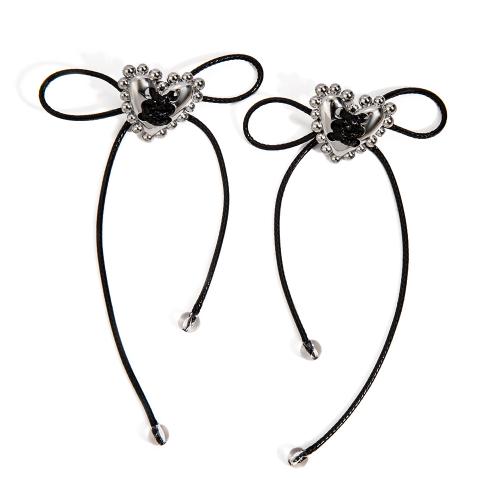 Stainless Steel Drop Earring, 304 Stainless Steel, with Wax Cord, Bowknot, silver color plated, fashion jewelry, black 