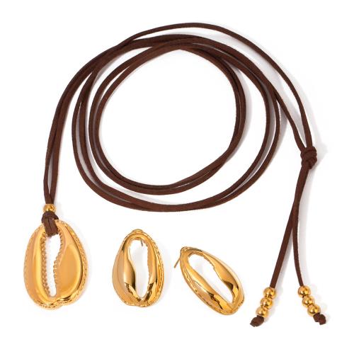 Fashion Stainless Steel Jewelry Sets, 304 Stainless Steel, with Velveteen Cord, gold color plated, fashion jewelry golden 