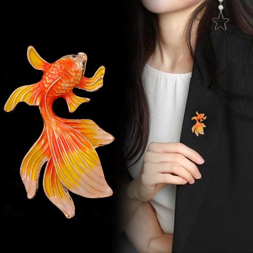 Enamel Brooch, Zinc Alloy, Goldfish, plated, fashion jewelry 