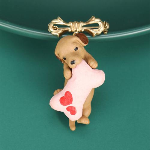 Enamel Brooch, Zinc Alloy, Dog, plated, fashion jewelry, coffee color 