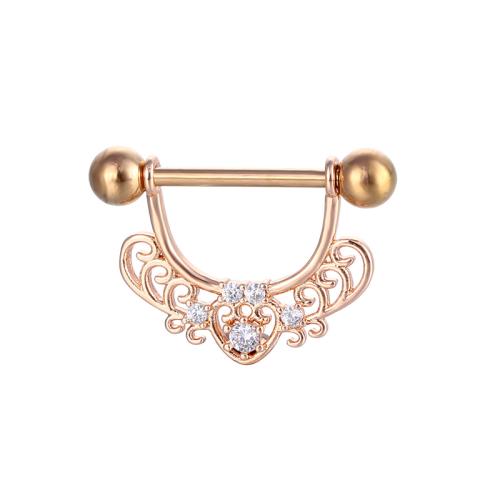 Brass nipple ring, Unisex & micro pave cubic zirconia 1.6*16*5/5mm 