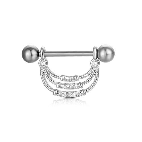 Brass nipple ring, plated, Unisex & micro pave cubic zirconia 1.6*16*5/5mm 