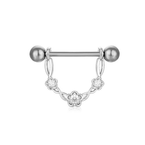 Brass nipple ring, plated, Unisex & micro pave cubic zirconia 1.6*16*5/5mm 