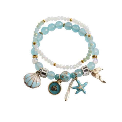 Zinc Alloy Bracelet Set, with Crystal, plated, 2 pieces & Korean style & ocean design & for woman & enamel Approx 6-8 Inch [