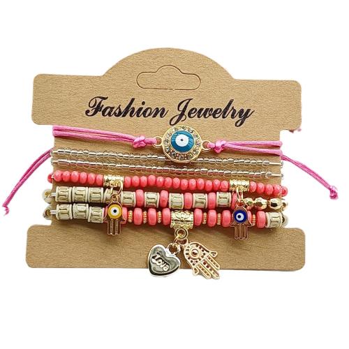 Resin Bracelet Set, with Zinc Alloy, handmade, multilayer & Bohemian style & Unisex & evil eye pattern Inner Approx 60mm [