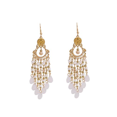 Zinc Alloy Tassel Earring, with Seedbead, gold color plated, Bohemian style & for woman 