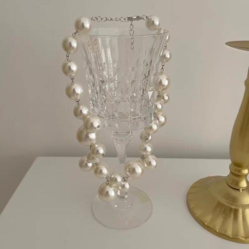 Collier de perles en plastique, perle de plastique, avec 5cm chaînes de rallonge, bijoux de mode & pour femme, blanc Environ 45 cm, Vendu par PC