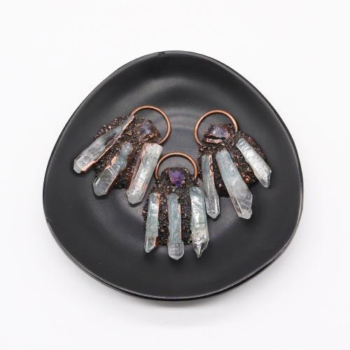 Natural Quartz Pendants, Zinc Alloy, with Clear Quartz, antique copper color plated, DIY 