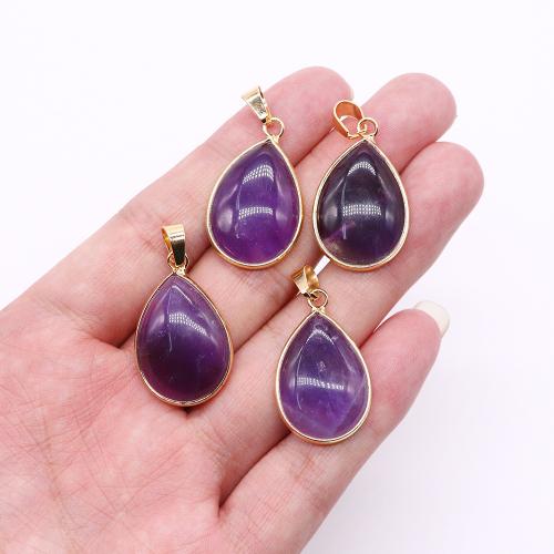 Gemstone Brass Pendants, Natural Stone, with Brass, Teardrop, gold color plated, DIY 