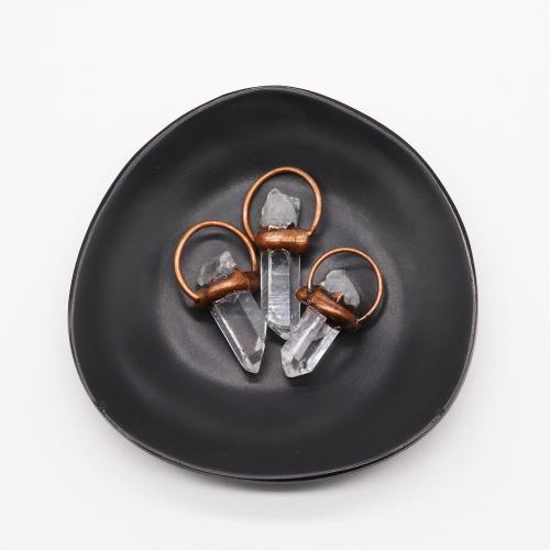 Natural Quartz Pendants, Clear Quartz, with Zinc Alloy, antique copper color plated, DIY x41- 