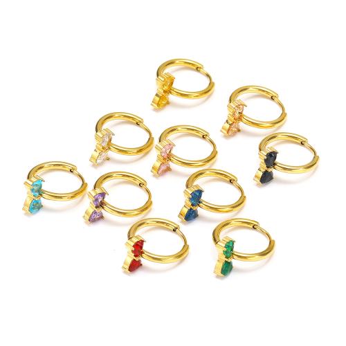 Pendientes de acero Titanium, Partículas de acero, Lazo, chapado en color dorado, micro arcilla de zirconia cúbica & para mujer, más colores para la opción, Vendido por Par