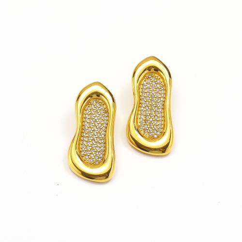 Pendientes de acero Titanium, Partículas de acero, chapado en color dorado, para mujer & con diamantes de imitación, Vendido por Par