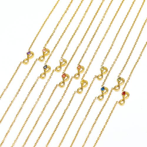 Collier de bijoux de titane, Acier titane, Infini, Placage de couleur d'or, pour femme & avec strass, plus de couleurs à choisir, Vendu par PC