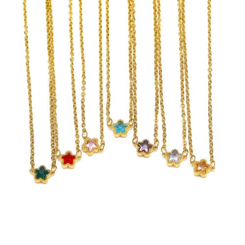 Collier de bijoux de titane, Acier titane, étoile, Placage de couleur d'or, pavé de micro zircon & pour femme, plus de couleurs à choisir, Vendu par PC