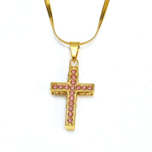 Collier de bijoux de titane, Acier titane, croix, Placage de couleur d'or, pavé de micro zircon & pour femme, plus de couleurs à choisir, Vendu par PC