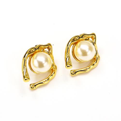 Pendientes de acero Titanium, Partículas de acero, con Perlas plásticas, chapado en color dorado, para mujer, Vendido por Par